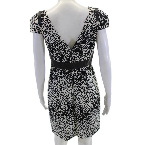 Tibi Animal Print Cap Sleeve Sheath Mini Dress Leather Trim Size 6 - Picture 5 of 11